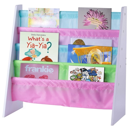 Basicwise 4 Tiered Colorful Lined Kids' Sling Magazine Book Rack QI003460L